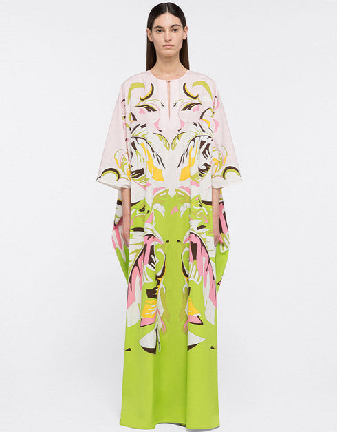 Beige & Green Premium Crepe Kaftan